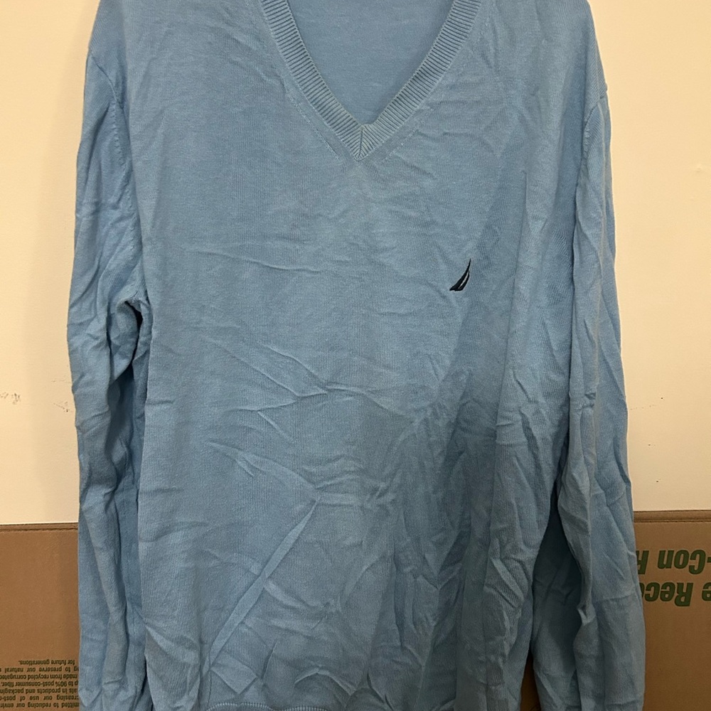 Nautica‎ Blue V-Neck Sweater Knit Casual
